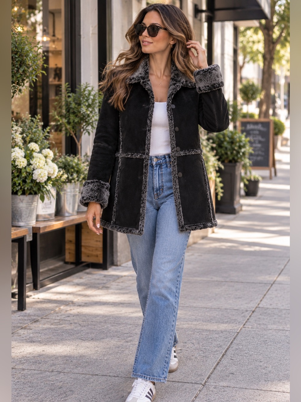 Bernardo Black Faux Shearling Sherpa Trim Jacket Size Small